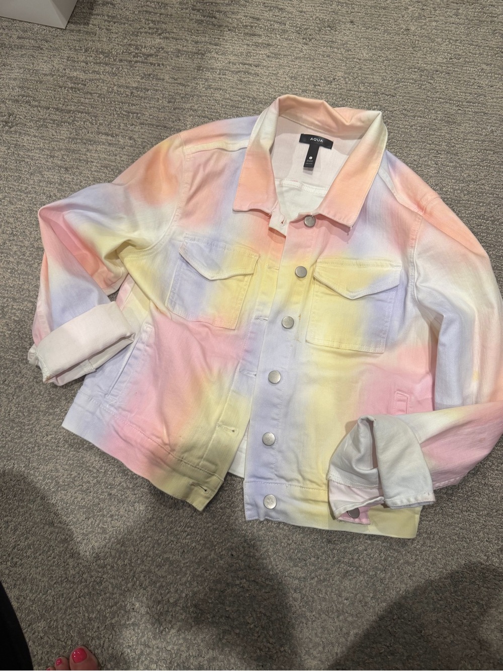 Aqua Pastel Tie-Dye Denim Jacket in Pink, Yellow & Lavender